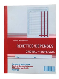 [00703] CARNET AUTOCOPIANT RECETTES/ DEPENSES A4 DUPLI 8811